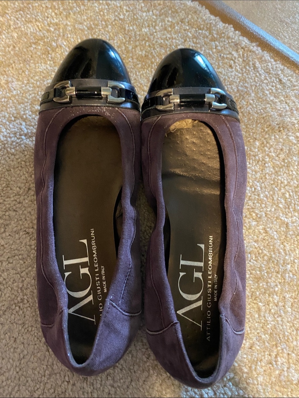 AGL Purple Suede Flats with Black Patent Cap Toe
